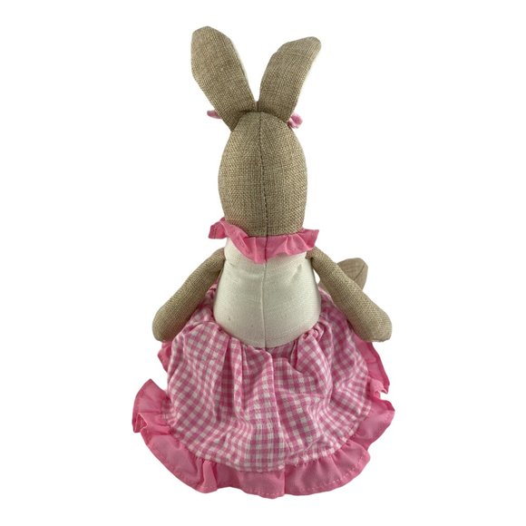 Easter Spring Bunny Rabbit Plush Stuffed Animal Home Decor Pink Check Dress 12" - Picture 4 of 8